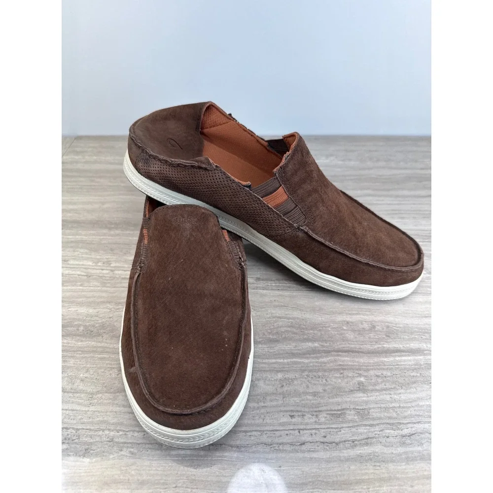OluKai Pahono Brown Suede Drop-In Heel Loafers Men's Size 10 Slip On Shoes